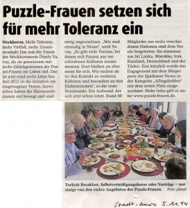 Puzzle-Frauen setzen sich für mehr Toleranz ein - Stadt-Kurier 05.11.2014