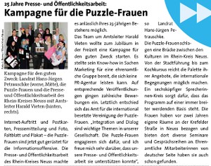 Stadtblatt Artikel Kampagne für die Puzzle-Frauen - Der Neusser Juli-August 2012