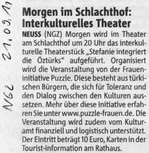 Interkulturelles Theater Stephanie integriert die Ötztürks - NGZ 21.09.2011